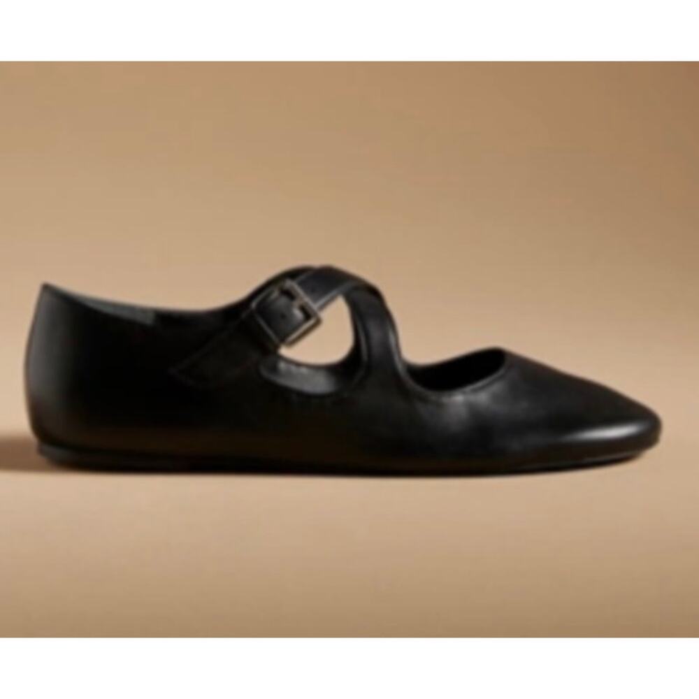 Anthropologie Maeve CrissCross Strap Mary Jane Flats in Black Sz. 9 - Picture 2 of 9